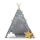 Nukido Bērnu Telts ar Gaismas Virteni, Pelēka ar zvaigznēm | Tepee Tent for Children with Lights