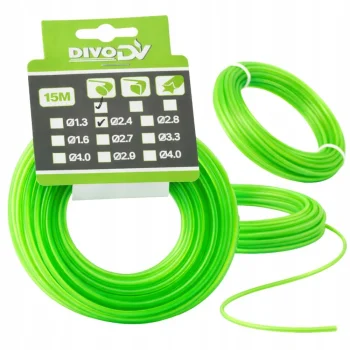 Trimmera aukla DIVODV 15 m 2.4 mm, zaļa
