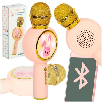 Bezvadu karaoke mikrofons ar Bluetooth skaļruni Zaķītis, rozā