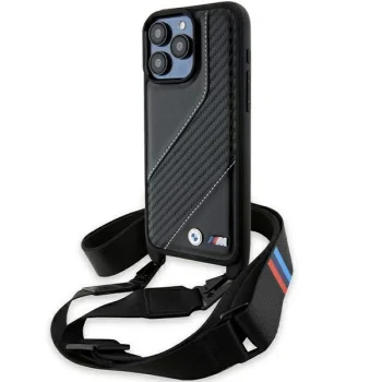 BMW M Edition Carbon Stripe & Strap vāciņš priekš iPhone 15 Pro Max, melns