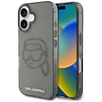 Karl Lagerfeld IML Rhinestones Karl Head vāciņš iPhone 16, melns