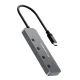 Wozinsky WHS080YSS 4 portu USB-A 3.0 centrmezgls ar slēdžiem un USB-C kabeli, pelēks