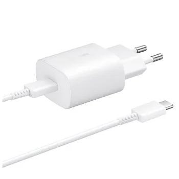 Samsung 25W lādētājs EP-TA800EWE ar USB-C / USB-C kabeli EP-DA705BWE, balts