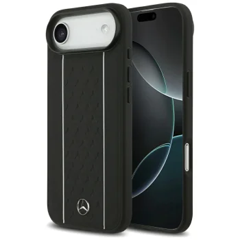 Mercedes Leather Star Pattern Stripes MagSafe vāciņš iPhone Air Melns
