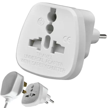 Universāls ceļojumu adapteris, UK uz EU (2-pin), Balts