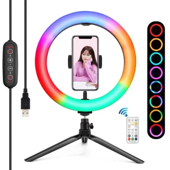 Puluz Pastāvīgās Dienas Gaismas Komplekts LED RGBW, 26cm ar Mini Galda Statīvu Tripodu | Vlogging RGB Ringlight...