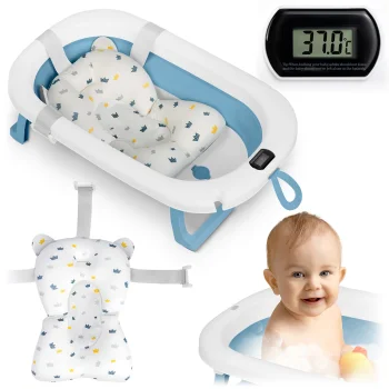 Ricokids RK-287 saliekama bērnu vanniņa ar termometru un ieliktni, balta/zila