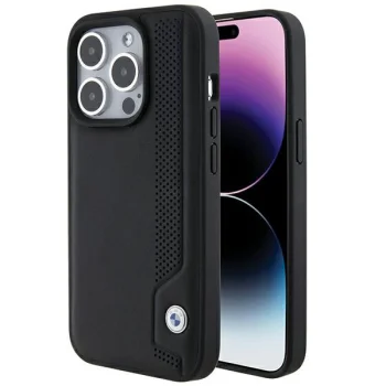 BMW Leather Blue Dots iPhone 15 Pro Max vāciņš, melns