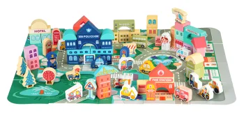 Attīstošais koka konstruktors Pilsēta ar paklāju 121 gab. ECOTOYS
