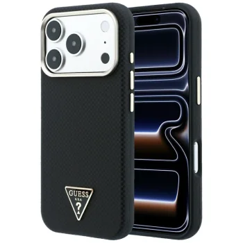 Guess Kevlar Triangle Logo MagSafe vāciņš priekš iPhone 18 Pro Max / 17 Pro Max, melns