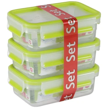 Emsa Clip & Close 515583 pārtikas trauku komplekts 3 gab., 0.55 l, caurspīdīgs / zaļš