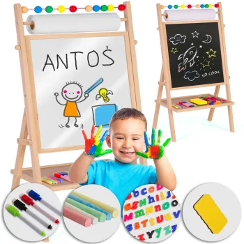 Ricokids abpusēja magnētiskā un krīta tāfele bērniem ar piederumiem