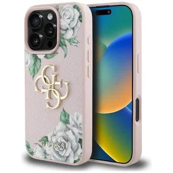 Guess Grained Roses Big 4G Logo vāciņš Apple iPhone 16 Pro - Rozā