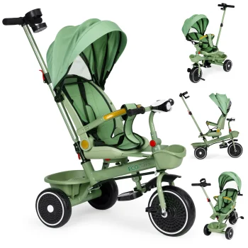 Ecotoys trīsritenis-pastaigu ratiņi 2in1 ar rotējošu sēdekli, zaļš