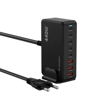 Wozinsky WSL-440 GaN uzlādes stacija 185W, 5x USB-C, 3x USB-A, melna