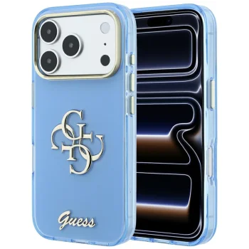 Guess IML 4G Script Metal vāciņš priekš iPhone 18 Pro Max / 17 Pro Max, gaiši zils