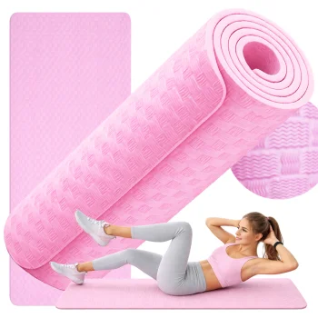 Biezs vingrošanas paklājiņš jogai un fitnesam 180x60cm, rozā