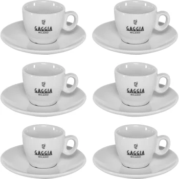 Gaggia Milano espresso tasīšu komplekts ar apakštasītēm, 6 gab., balts