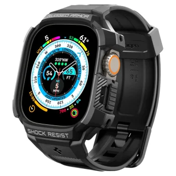 Spigen Apple Watch Ultra (49mm) siksniņa ar aizsargkorpusu Rugged Armor Pro, melna