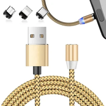 Magnētiskais uzlādes kabelis 3-in-1 (Micro USB, Type-C, Lightning), 1m, zelta