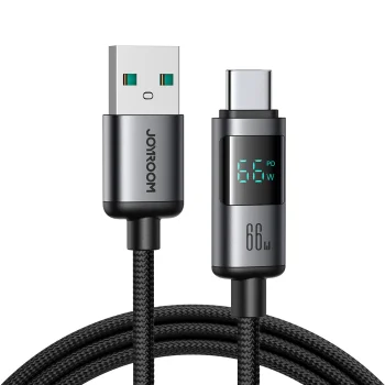 Joyroom S-A16 Pro USB-A uz USB-C kabelis 66W ar displeju 1.2m, melns