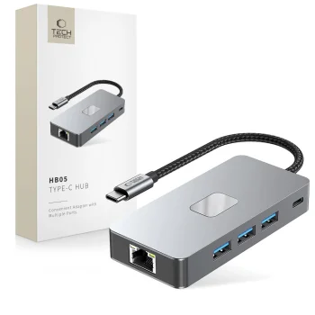 Tech-Protect HB05 9in1 USB-C centrmezgls un adapteris, pelēks
