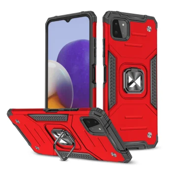 Triecienizturīgs vāciņš Wozinsky Ring Armor priekš Samsung Galaxy A22 4G ar gredzenu, sarkans