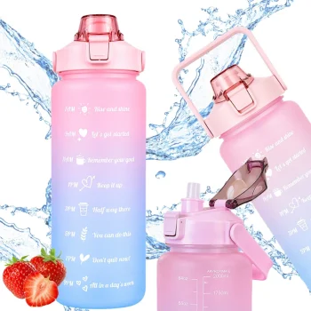 Motīvējošā ūdens pudele ar salmiņu 2000 ml, Rozā/Zila