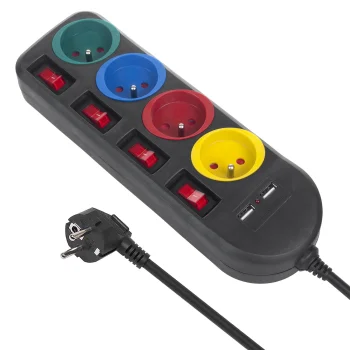 Maclean MCE229 B pagarinātājs, 4 ligzdas, 2xUSB, 1.5m, Melns