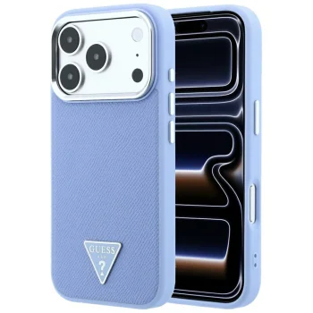 Vāciņš Guess Grained Triangle Logo MagSafe, Apple iPhone 18 Pro / 17 Pro, zils