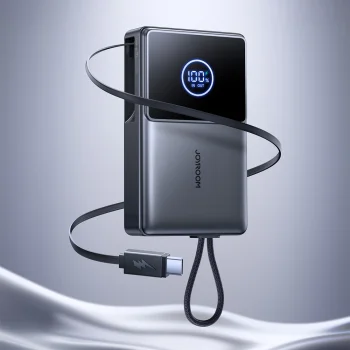 Ārējais akumulators Joyroom JR-PR1 10000 mAh 22.5W ar iebūvētu USB-C kabeli, melns
