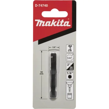 Makita D-74740 galviņu adapteris 1/4" seškantis uz 1/4" četrkanti, 50 mm