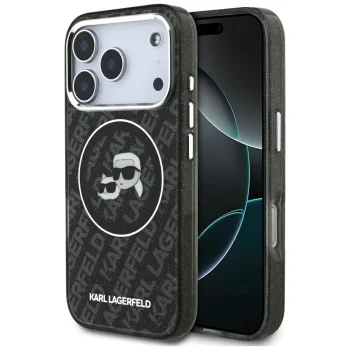Karl Lagerfeld IML Glitter Karl & Choupette MagSafe vāciņš iPhone 17 Pro, melns