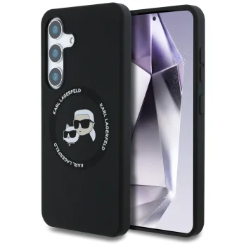 Karl Lagerfeld Silicone Double Heads And Circle MagSafe vāciņš Samsung Galaxy S25, melns