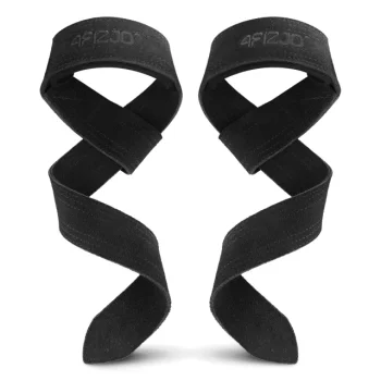 4FIZJO ādas vilkmes siksnas svarcelšanai Deadlift Straps, melnas