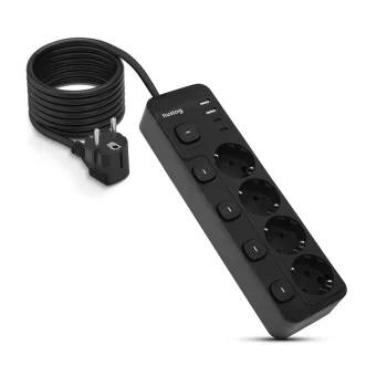 Huslog pagarinātājs ar 5 slēdžiem, 4 ligzdas, 4x USB, 1.5m, melns