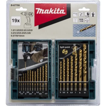 Metāla urbju komplekts Makita B-67795, 19 gab., 1.5–10 mm