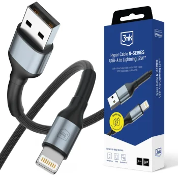 3mk Hyper Cable N-SERIES USB-A uz Lightning kabelis 1m 12W, melns