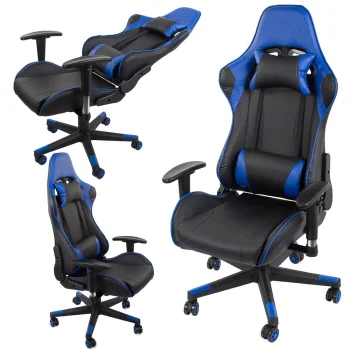 Spēļu krēsls ar 2D roku balstiem, zils