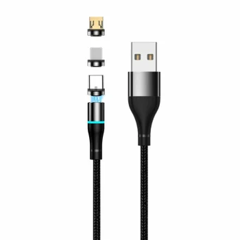 Setty magnētiskais USB kabelis 3 in 1 (Micro USB/Type-C/Lightning), 1m, 2A, melns