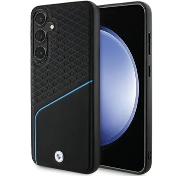 BMW Samsung Galaxy S24+ vāciņš Signature Leather Textured & Line MagSafe, melns