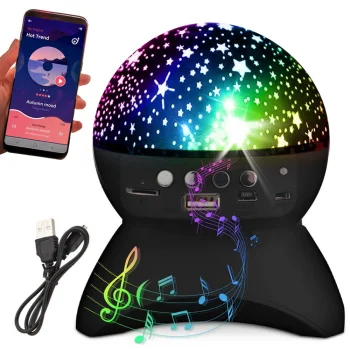 Zvaigžņu projektors un nakts lampa ar Bluetooth skaļruni, melns