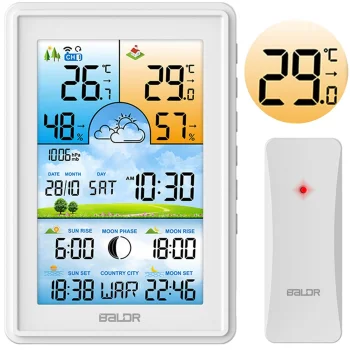 Baldr BD-906 bezvadu meteoroloģiskā stacija ar krāsu displeju, balta