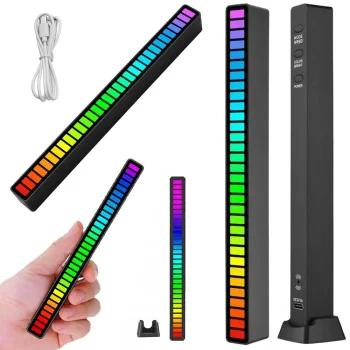 USB RGB LED gaismas josla ar skaņas reakciju un akumulatoru, melna