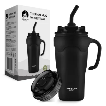 Termokrūze ar salmiņu MOUNTAIN GOAT 650 ml, melna