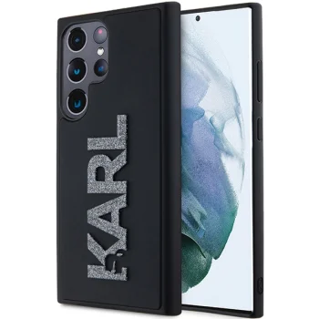 Karl Lagerfeld Samsung Galaxy S23 Ultra vāciņš 3D Rubber Glitter Logo, melns