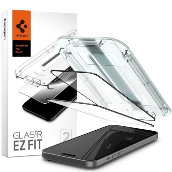 Spigen iPhone 15 Plus aizsargstikls Glas.tR EZ Fit FC, melns (2 gab.)