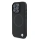 BMW Signature Leather Half Textured & Circle MagSafe vāciņš priekš iPhone 16 Pro, melns