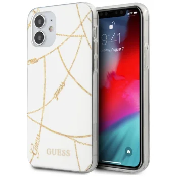 Guess iPhone 12 mini vāciņš Gold Chain Collection, balts
