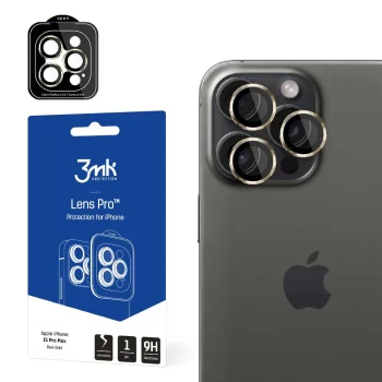 Kameras aizsargstikls 3mk Lens Protection Pro iPhone 15 Pro Max ar zelta krāsas rāmi, 9H